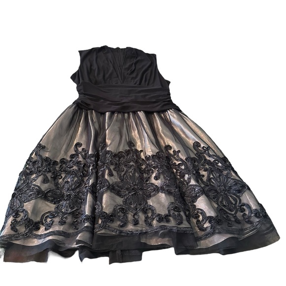 SLNY Floral Knee Length A Line Dress Sz 18 Navy Romantic Goth Whimsigoth Fairy - Picture 7 of 15